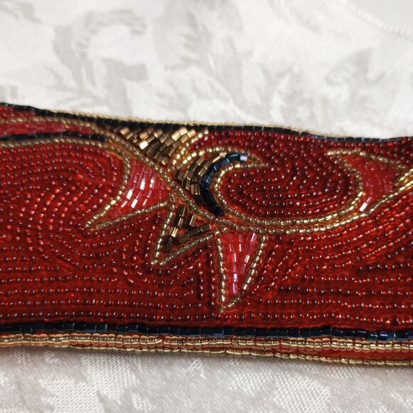 Vintage Regale Beaded Belt Red gold flower scroll leaf adjustable  30-33 main image 11